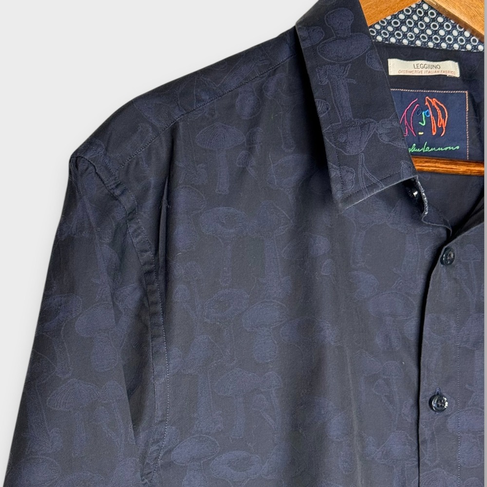 John Lennon Flip Cuff Mushroom Print Blue Button Up Shirt Long Sleeve Cotton XL - Picture 4 of 13
